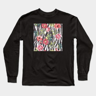 Zebra Stripe Flowers Long Sleeve T-Shirt